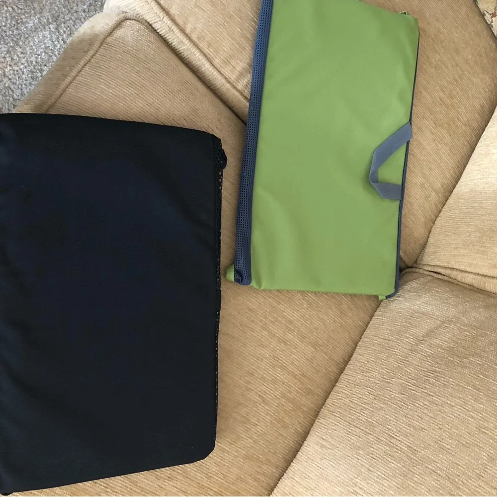 Green Travel Garment packing pouches  with Black Mesh Panels ..  two bags.